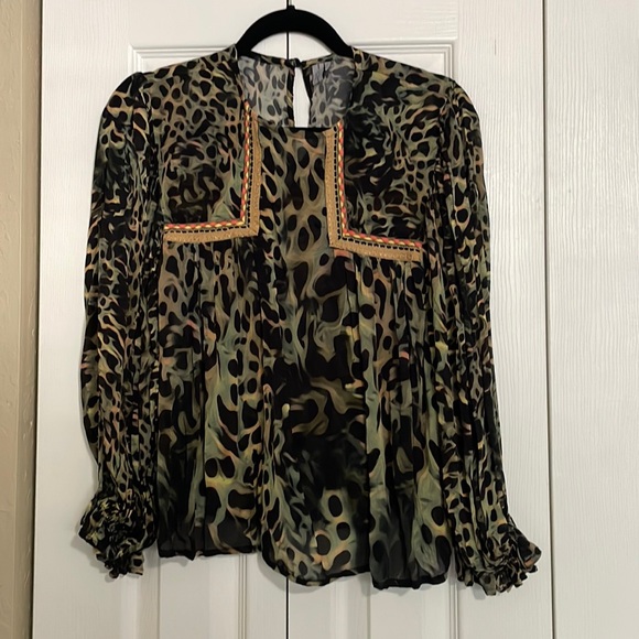 Anthropologie green and black patterned blouse - Picture 1 of 4